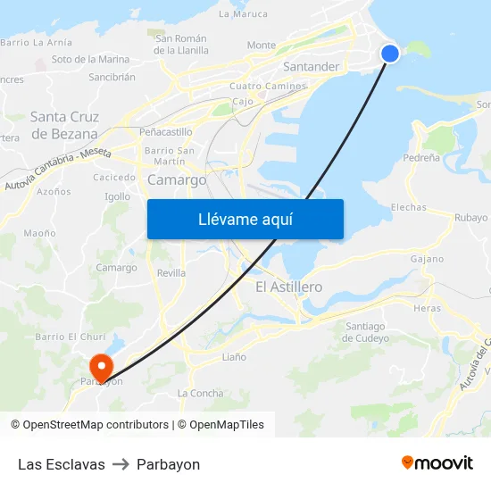 Las Esclavas to Parbayon map