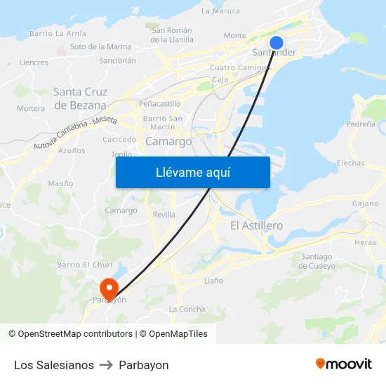 Los Salesianos to Parbayon map