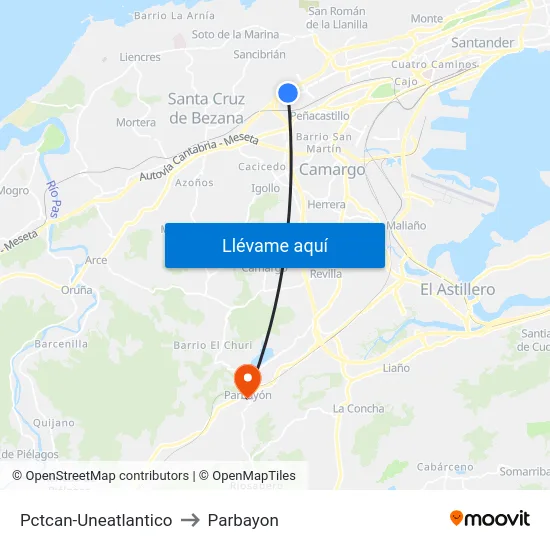 Pctcan-Uneatlantico to Parbayon map