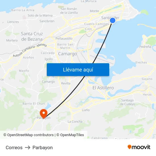 Correos to Parbayon map