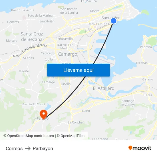 Correos to Parbayon map