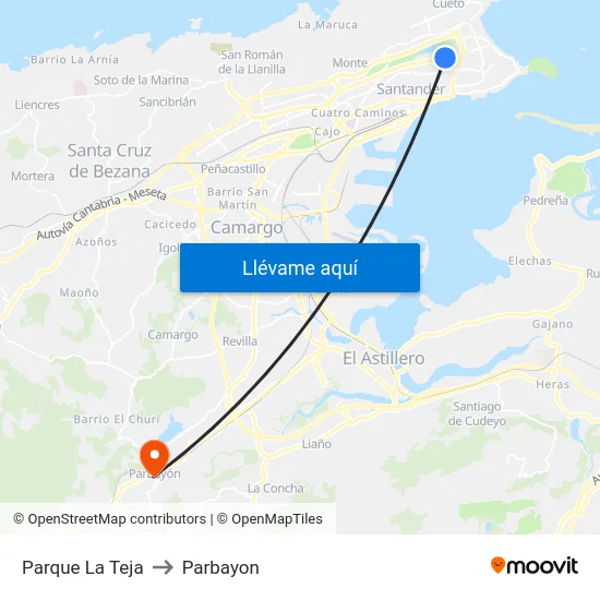 Parque La Teja to Parbayon map