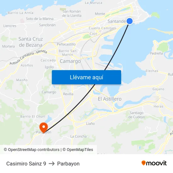 Casimiro Sainz 9 to Parbayon map