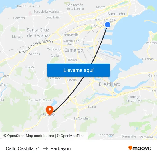 Calle Castilla 71 to Parbayon map