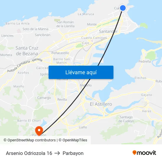 Arsenio Odriozola 16 to Parbayon map