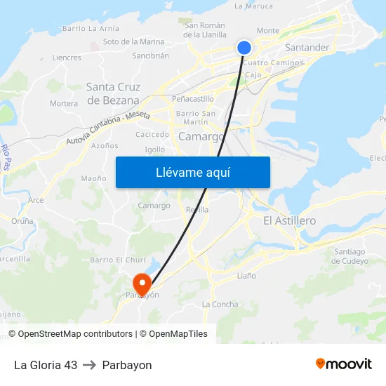 La Gloria 43 to Parbayon map