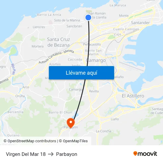 Virgen Del Mar 18 to Parbayon map