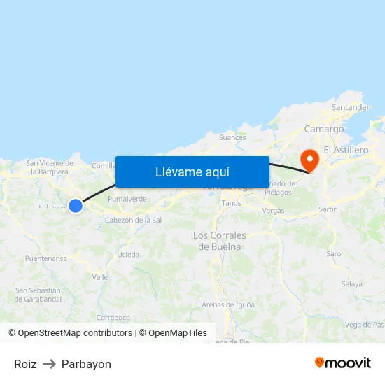 Roiz to Parbayon map