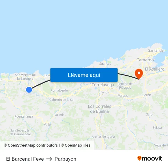 El Barcenal Feve to Parbayon map