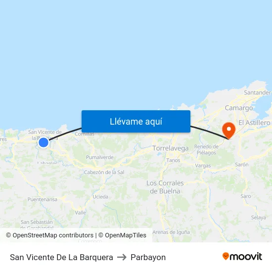 San Vicente De La Barquera to Parbayon map