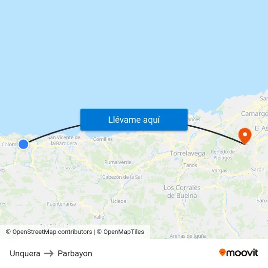 Unquera to Parbayon map