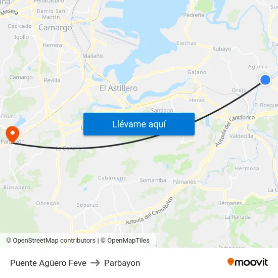 Puente Agüero Feve to Parbayon map