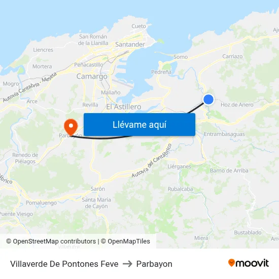 Villaverde De Pontones Feve to Parbayon map