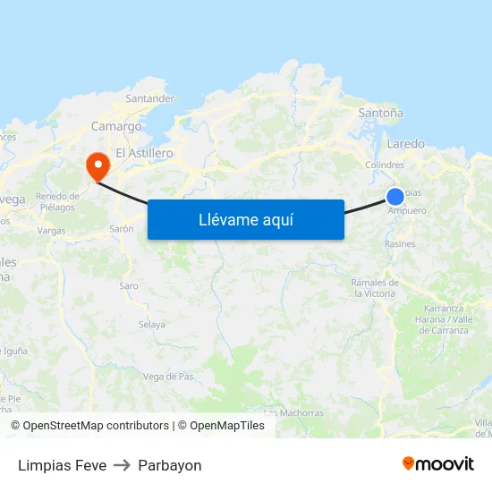 Limpias Feve to Parbayon map