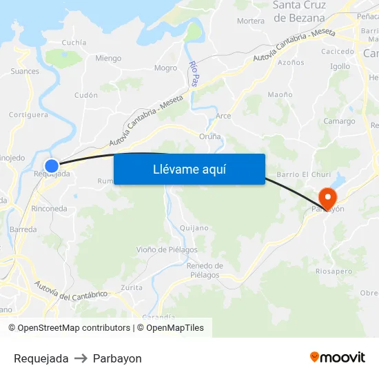 Requejada to Parbayon map