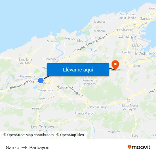 Ganzo to Parbayon map