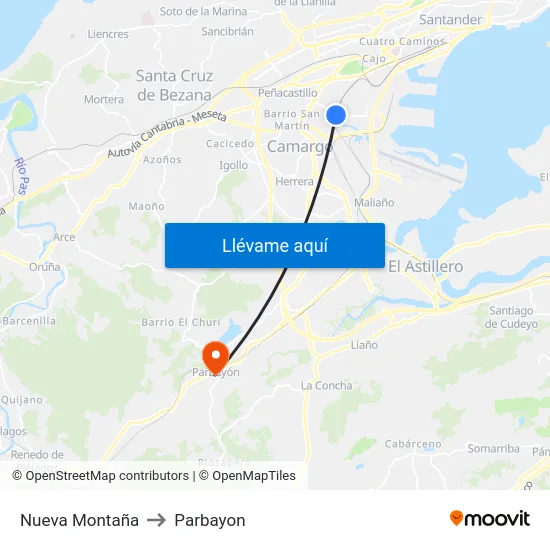 Nueva Montaña to Parbayon map