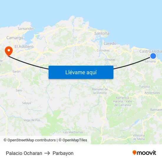 Palacio Ocharan to Parbayon map