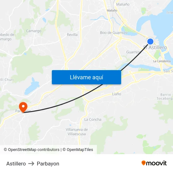 Astillero to Parbayon map