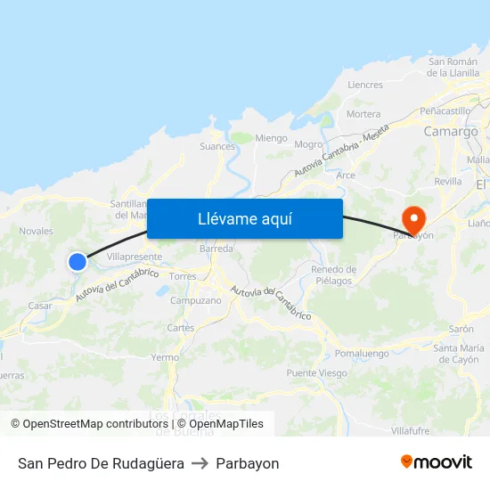 San Pedro De Rudagüera to Parbayon map