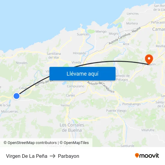 Virgen De La Peña to Parbayon map