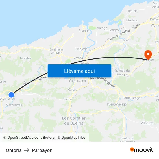 Ontoria to Parbayon map