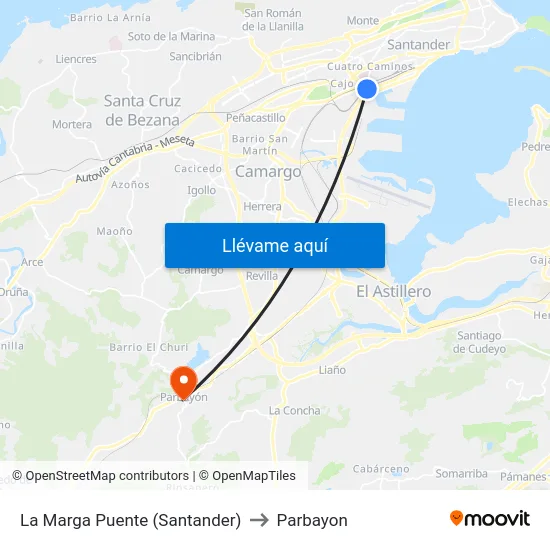 La Marga Puente (Santander) to Parbayon map