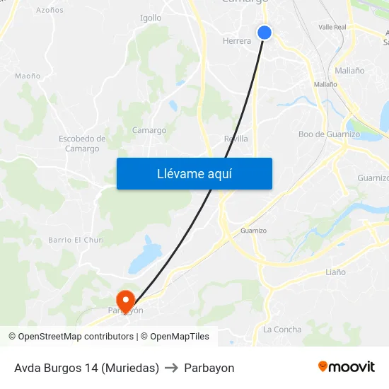 Avda Burgos 14 (Muriedas) to Parbayon map
