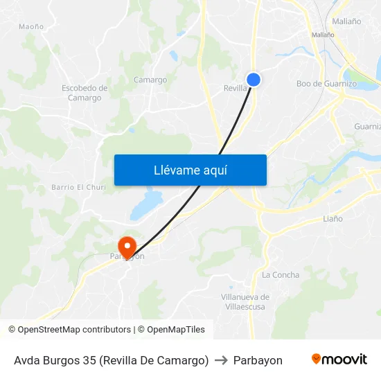 Avda Burgos 35 (Revilla De Camargo) to Parbayon map