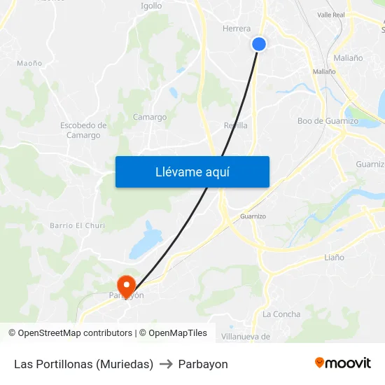 Las Portillonas (Muriedas) to Parbayon map