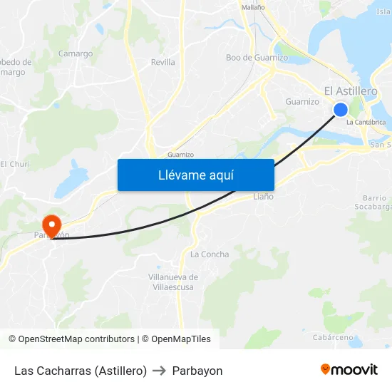 Las Cacharras (Astillero) to Parbayon map