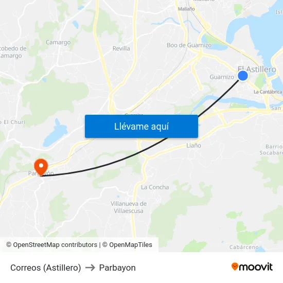 Correos (Astillero) to Parbayon map