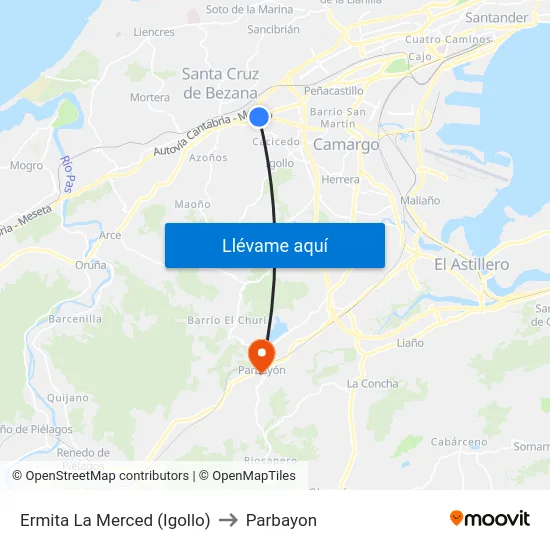 Ermita La Merced (Igollo) to Parbayon map