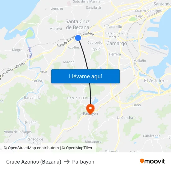 Cruce Azoños (Bezana) to Parbayon map