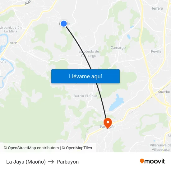 La Jaya (Maoño) to Parbayon map