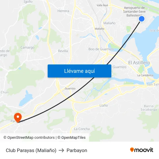 Club Parayas (Maliaño) to Parbayon map