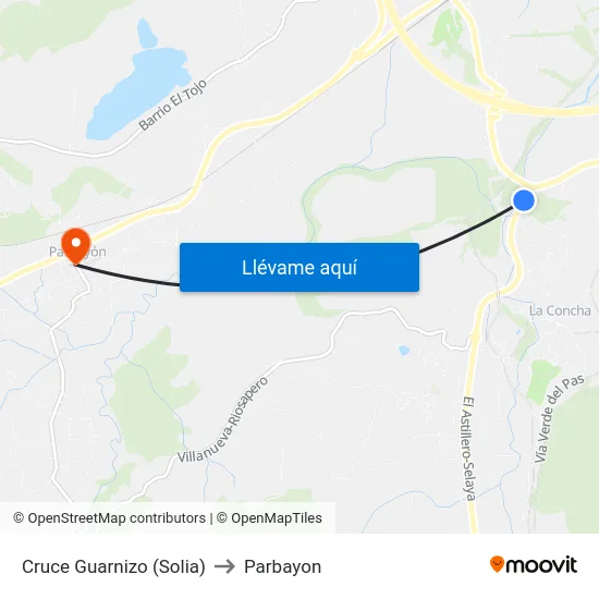 Cruce Guarnizo (Solia) to Parbayon map