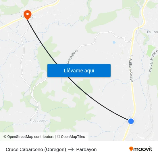 Cruce Cabarceno (Obregon) to Parbayon map