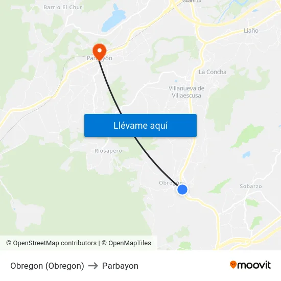 Obregon (Obregon) to Parbayon map