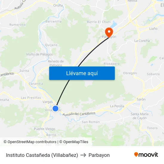 Instituto Castañeda (Villabañez) to Parbayon map