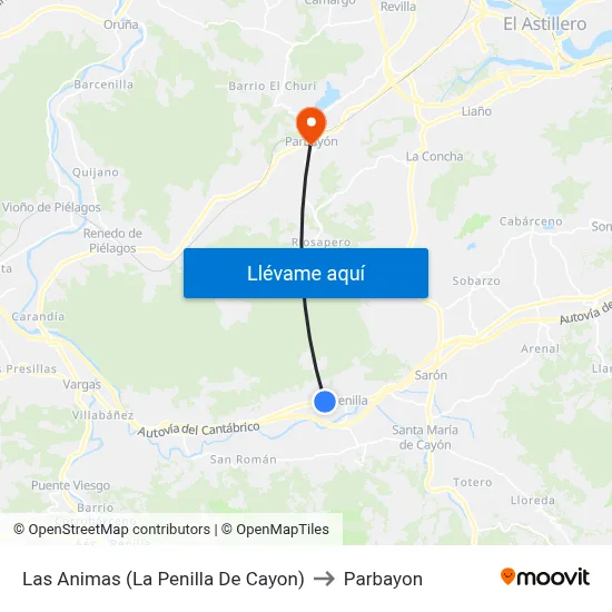 Las Animas (La Penilla De Cayon) to Parbayon map