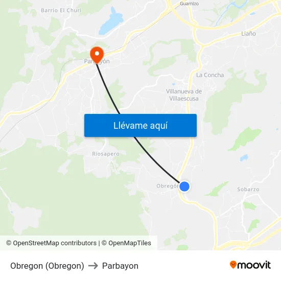 Obregon (Obregon) to Parbayon map