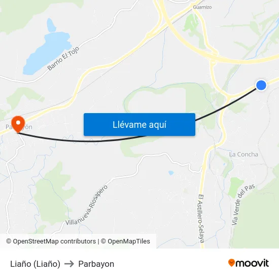 Liaño (Liaño) to Parbayon map