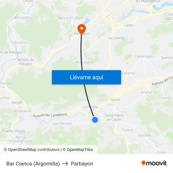 Bar Cianca (Argomilla) to Parbayon map