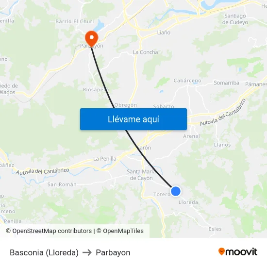 Basconia (Lloreda) to Parbayon map