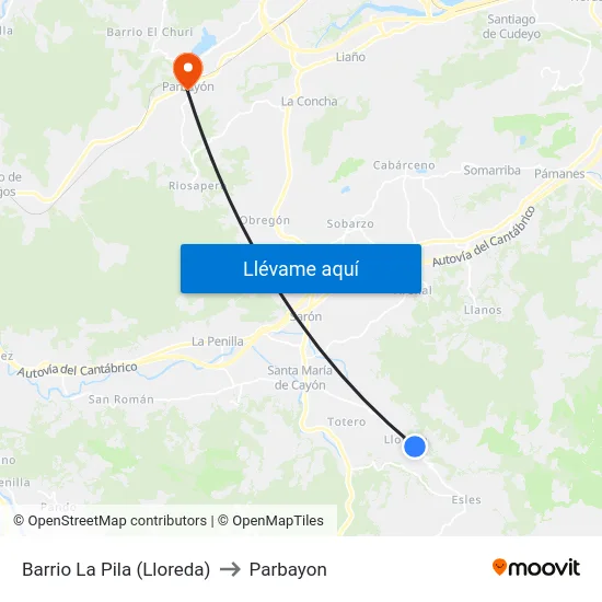 Barrio La Pila (Lloreda) to Parbayon map
