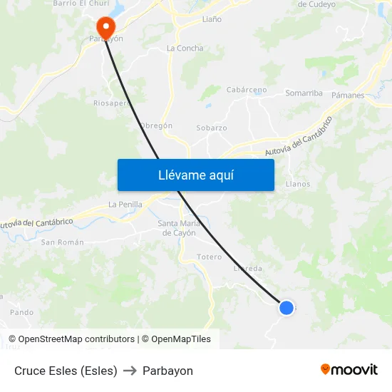 Cruce Esles (Esles) to Parbayon map