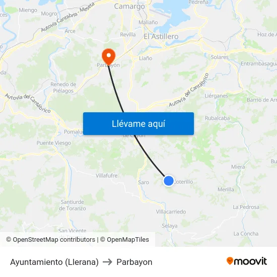 Ayuntamiento (Llerana) to Parbayon map