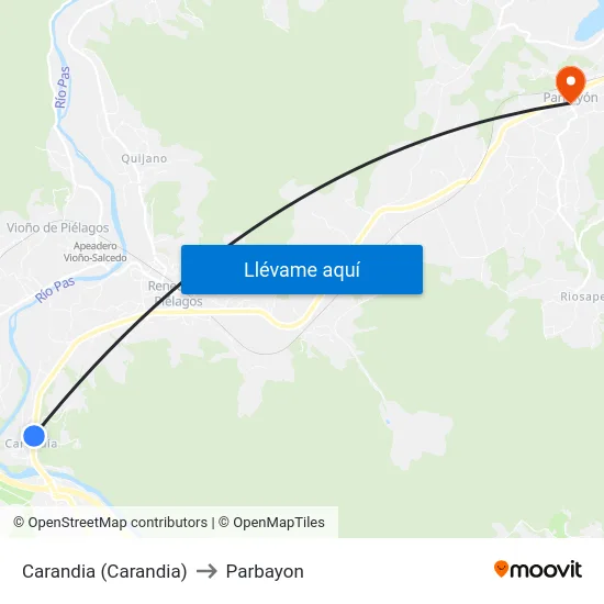 Carandia (Carandia) to Parbayon map