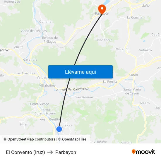 El Convento (Iruz) to Parbayon map
